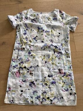 J. Jill Love Linen Floral Watercolor Shift Dress Small Petite Garden Party